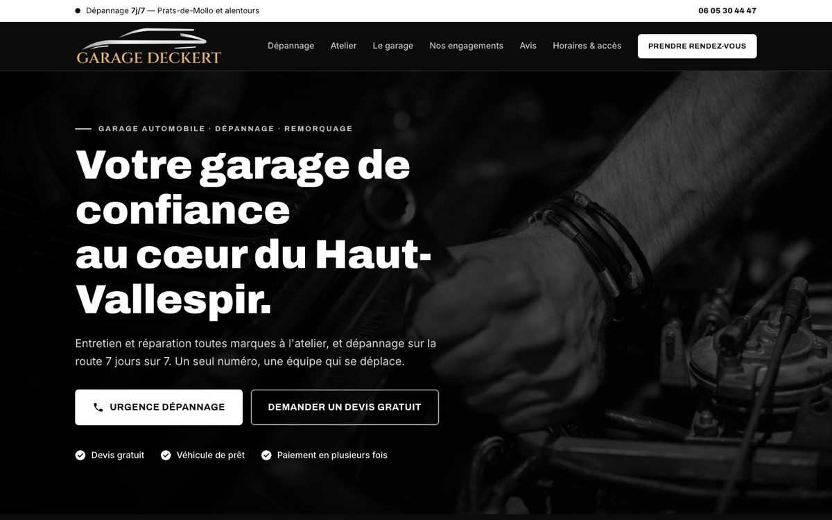 Page d’accueil du site Garage Deckert